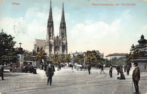 Österreich Wien Wien 1909 Maximiliansplatz Votivkirche Kirche Vintage Postkarte
