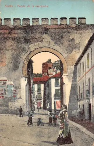 Spanien Sevilla Puerta de la Macarena Frau Tracht Postkarte