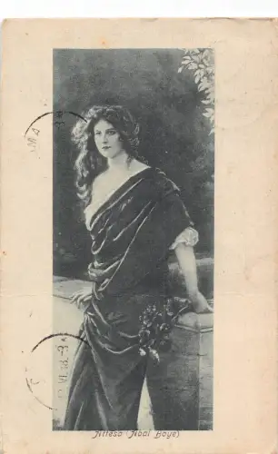 Passepartout Kunst 1918 Attesa Abal Boye Frau im schwarzen Kleid Blumen Postkarte