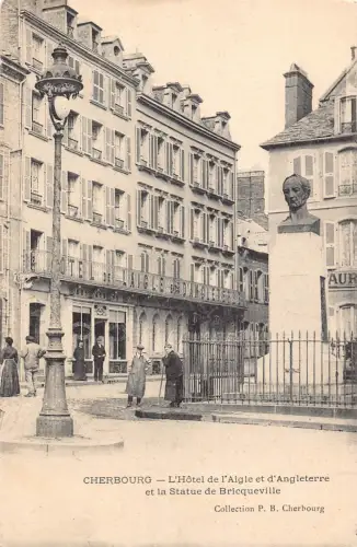 Frankreich 1907 Cherbourg L'Hotel de l'Aigle et d'Angleterre Statue Vintage Postkarte