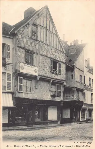 Frankreich Dreux Vieille Maison Grande Rue Epicerie de Choix Schild Vintage Postkarte