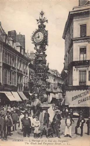 Frankreich Amiens Uhr und Vergeaux Straße Vintage Postkarte