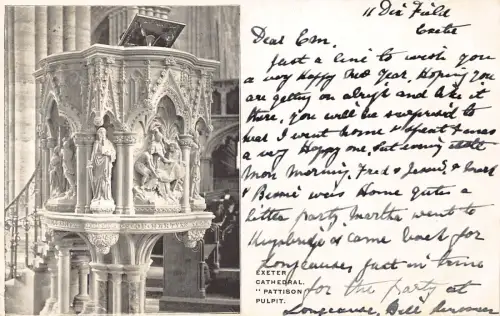 England 1904 Exeter Cathedral Pattison Kanzel Vintage Postkarte