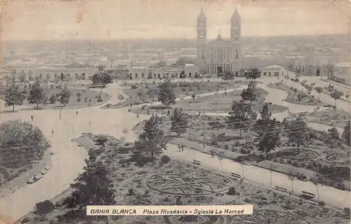 Argentinien 1912 Bahia Blanca Plaza Rivadavia Iglesia La Merced alte Postkarte