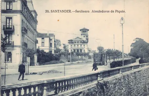 Spanien Santander Sardinero Alrededores de Piquio Straßenbahn Vintage Postkarte