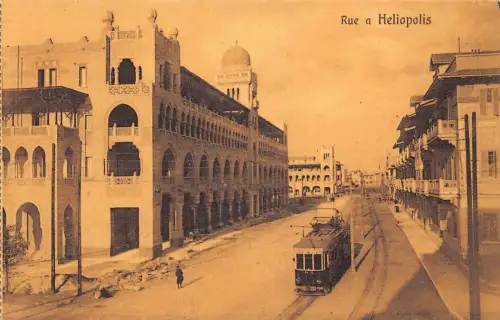 Ägypten Rue a Heliopolis Street Tram Vintage Postkarte