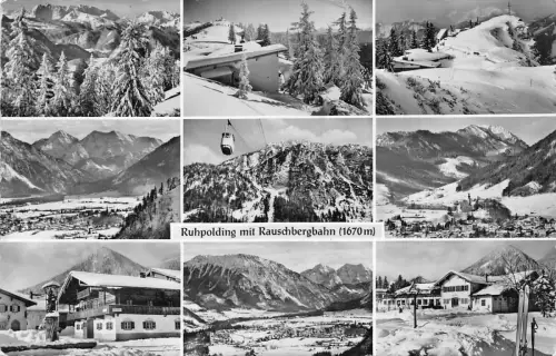 Deutschland 1956 Ruhpolding mit Rauschbergbahn Seilbahn Multi-View Oldtimer Postkarte