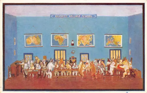 Potter's Museum Bramber Humanized Rabbits' Village School Map Clock Postkarte