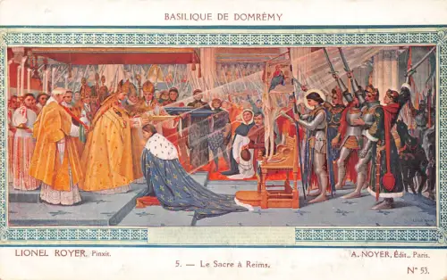 Frankreich Basilique de Domremy Fresco La Sacre a Reims Soldaten Papst Postkarte