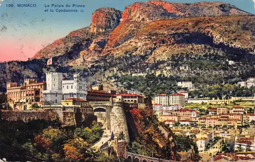 Monaco 1928 Palais du Prince et Condamine Vintage Postkarte