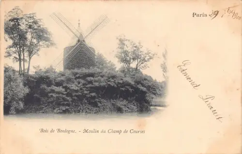 Frankreich 1900 Bois de Boulogne Moulin du Champ de Courses Windmühle Postkarte