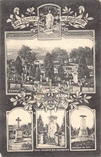 A104 Deutschland 1909 Das Ehrental bei Saarbrücken Blumen Wappen Postkarte