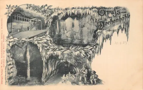 A103 Deutschland Gruss aus Dechenhöhle Höhle Blumen Wichtel Palmengrotte Postkarte