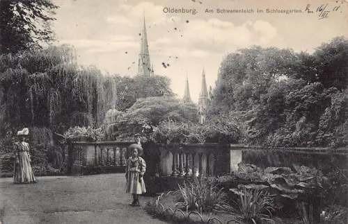 A103 Deutschland 1911 Oldenburg Schwanenteich Schlossgarten Gartenmädchen Postkarte