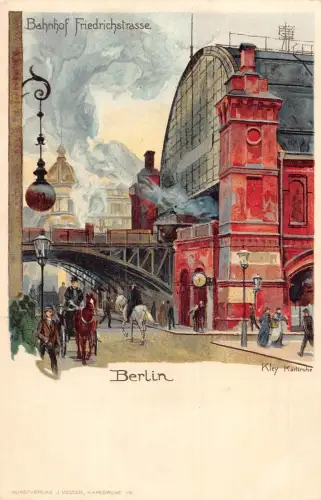 A104 Deutschland 1911 Berlin Bahnhof Friedrich Straße Künstlerkarte sig Postkarte