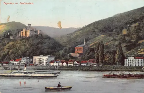 A103 Deutschland 1910 Capellen m Stolzenfels Dampfschiff Boote Zitadelle Postkarte