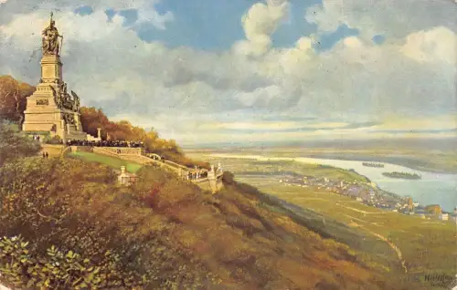 A103 Deutschland 1909 Nationaldenkmal und Rüdesheimer Gesamtansicht Postkarte