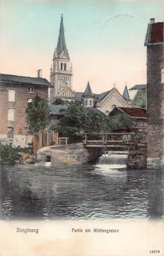 A104 Deutschland 1907 Siegburg Blick auf die Mühlengrabenbrücke Vintage Postkarte
