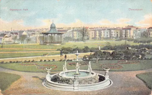 England 1908 Devonport Devonport Park Fountain Vintage Postkarte