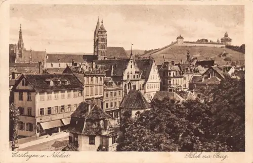 L203 Deutschland Esslingen am Neckar Blick zur Burg Zitadelle Vintage Postkarte