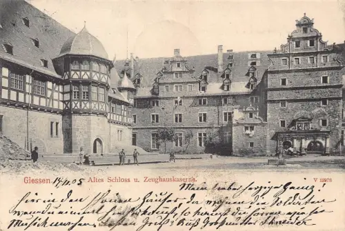 A105 Deutschland 1905 Gießen Altes Schloss Zeughauskaserne Vintage Postkarte
