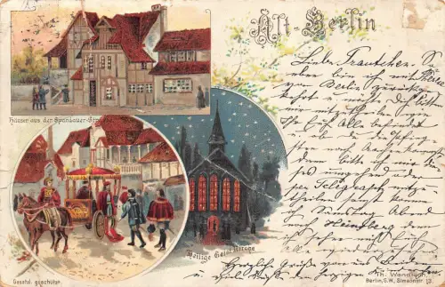 A105 Deutschland 1896 Alte Berliner Häuser an der Spandauer Straße Kutsche Litho Postkarte