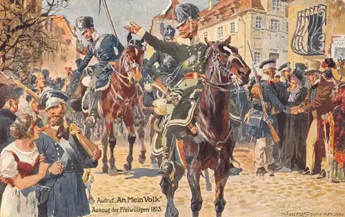 A110 Gemälde Militärumzug Ein Mein Volk signiert Arthur Hoffmann Postkarte