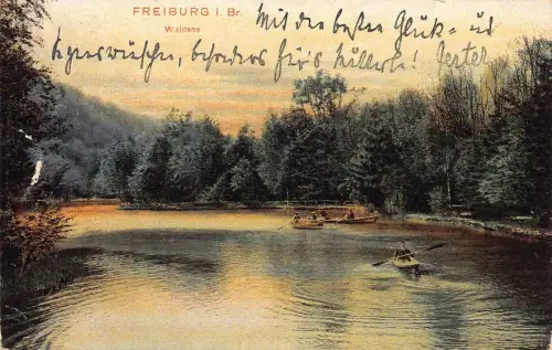 L204 Deutschland 1904 Freiburg i Br Waldsee Wald See Boote Litho Postkarte