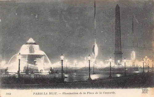 Frankreich Paris bei Nacht Beleuchtung Place de la Concorde Brunnen 1918 Postkarte