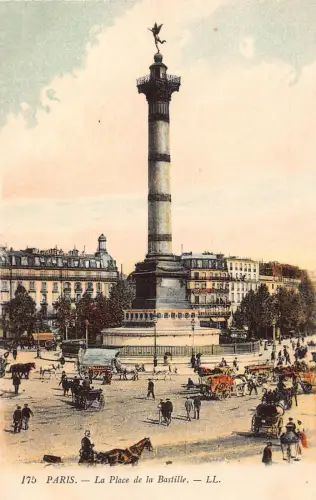 Frankreich Paris La Place de la Bastille Kutschen Vintage Postkarte