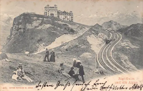 L072 Schweiz 1901 Rigi-Kulm und die Alpen, Eisenbahn Zug Postkarte