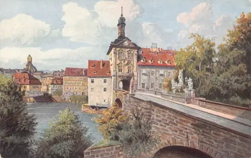 L187 Deutschland Bamberger Rathaus Rathaus Brücke Vintage Postkarte