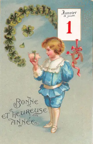 L192 Neujahrsgrüße 1905 Junge Hufeisen Kleeblatt Schwein Glück Postkarte