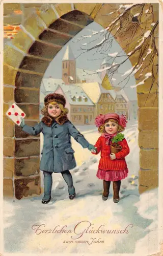 L192 Neujahrsgrüße 1911 Kinderbrief Winter Schnee Postkarte