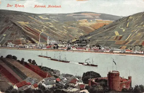 L187 Deutschland Der Rhein Hohneck Heimbach Dampfschiff viele Gruesse Vintage Postkarte