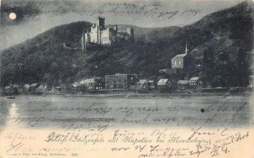 L186 Deutschland 1900 Schlofs Strolzenfels Kapellen Mondschein Mondschein Postkarte