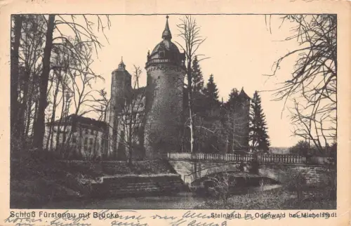 L185 Deutschland 1933 Schloss Fürstenau Brücke Steinbach im Odenwald Postkarte