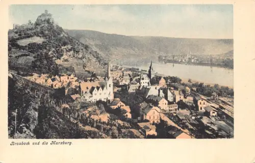 L186 Deutschland Braubach und die Marxburg Schloss Fluss Vintage Postkarte
