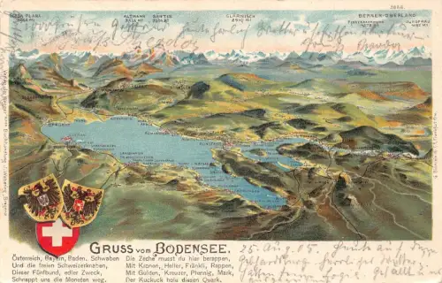 L186 Deutschland Gruss aus Bodensee Karte Wappen Gedicht Litho Postkarte
