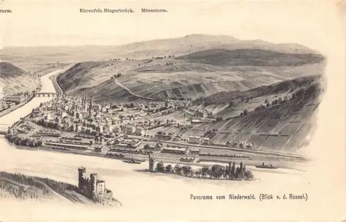 L186 Deutschland Ehrenfels Bingerbrück Maeuseturm Panorama vom Niederwald AK