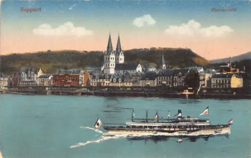 L154 Deutschland 1927 Boppard Rheinansicht Stadtansicht, Boot, See Vintage Postkarte