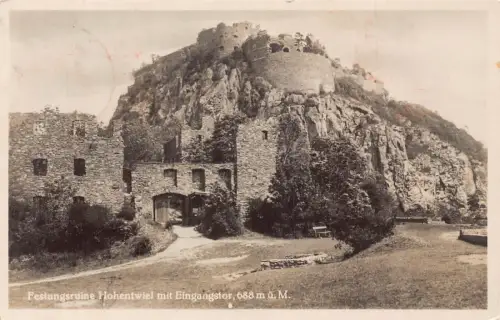 L153 Deutschland 1932 Festungsruine Hohentwiel mit Eingangstor Vintage Postkarte