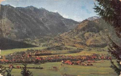L198 Deutschland Oberammergau Blick auf Zahn Sonnenspitze Puerschling Vintage Postkarte