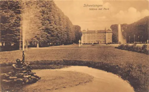 L153 Deutschland 1911 Schwetzingen Schloss mit Park Brunnen Schloss Vintage Postkarte