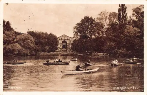 L154 Deutschland Karlsruhe Stadtgarten - See Boote, See Vintage Postkarte