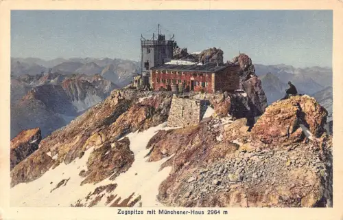 L198 Deutschland Zugspitze mit Münchener-Haus Berggipfel Vintage Postkarte