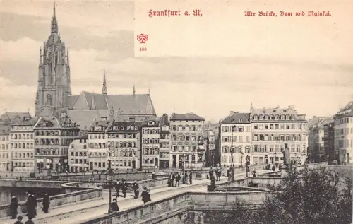 L015 Deutschland Frankfurt Alte Brücke Dom lange Adresse Vintage Postkarte
