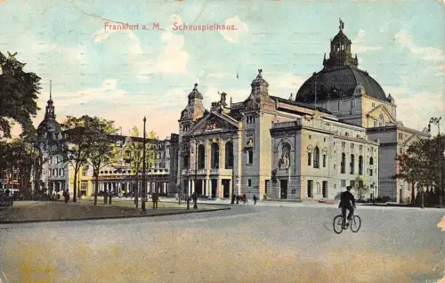 L016 Deutschland 1910 Frankfurt Schauplelhaus Fahrrad Oldtimer Postkarte