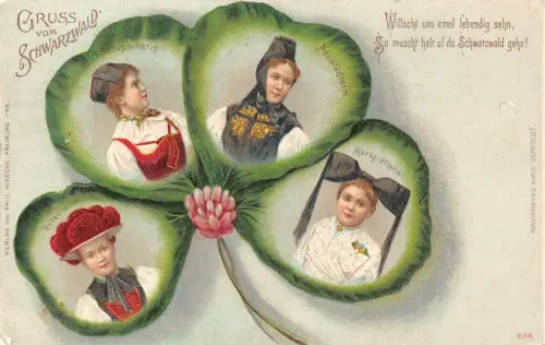 A099 Deutschland 1905 Kleeblatt Frauen Trachten Gruss Schwarzwald Postkarte