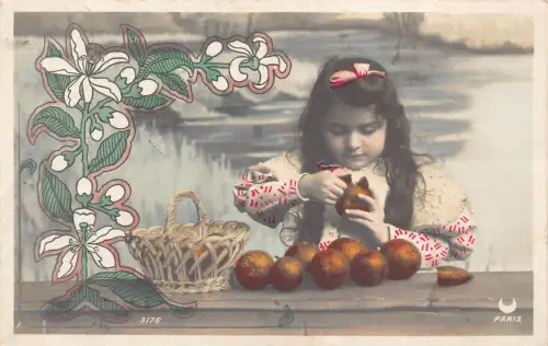 L081 Frankreich 1907 Blumenkorb Äpfel Mädchen Postkarte